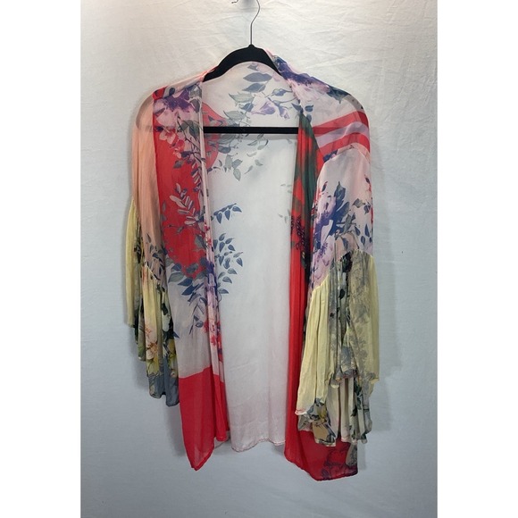 Anthropologie Floreat Women's Sheer Floral Kimono Cardigan Boho butterfly sleeve - Picture 1 of 9